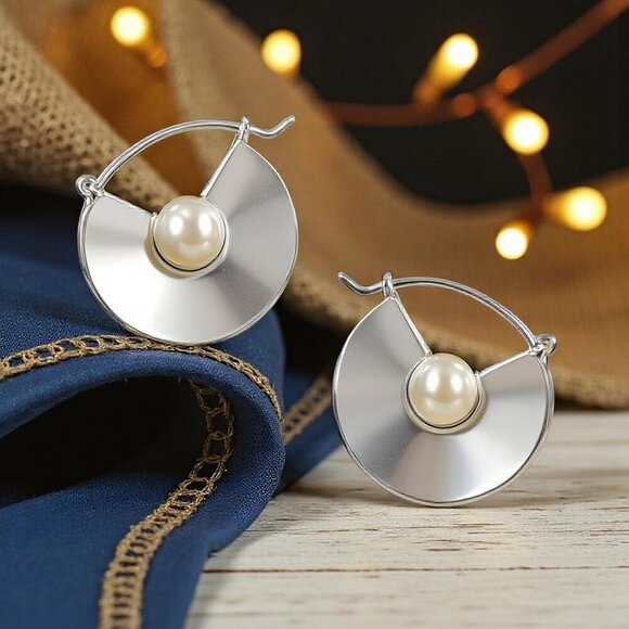 ๐Modern Minimalist Trendy Stainless Steel Earrings With Faux Pearl Accent - Picture 5 of 12